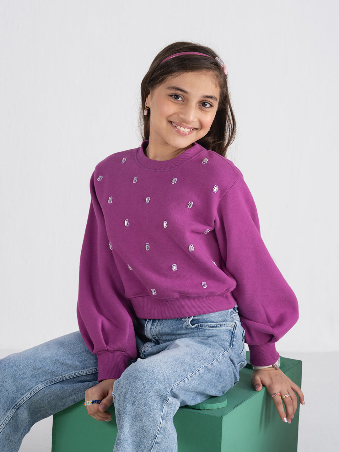 Trendy Embroidered Purple Sweatshirt