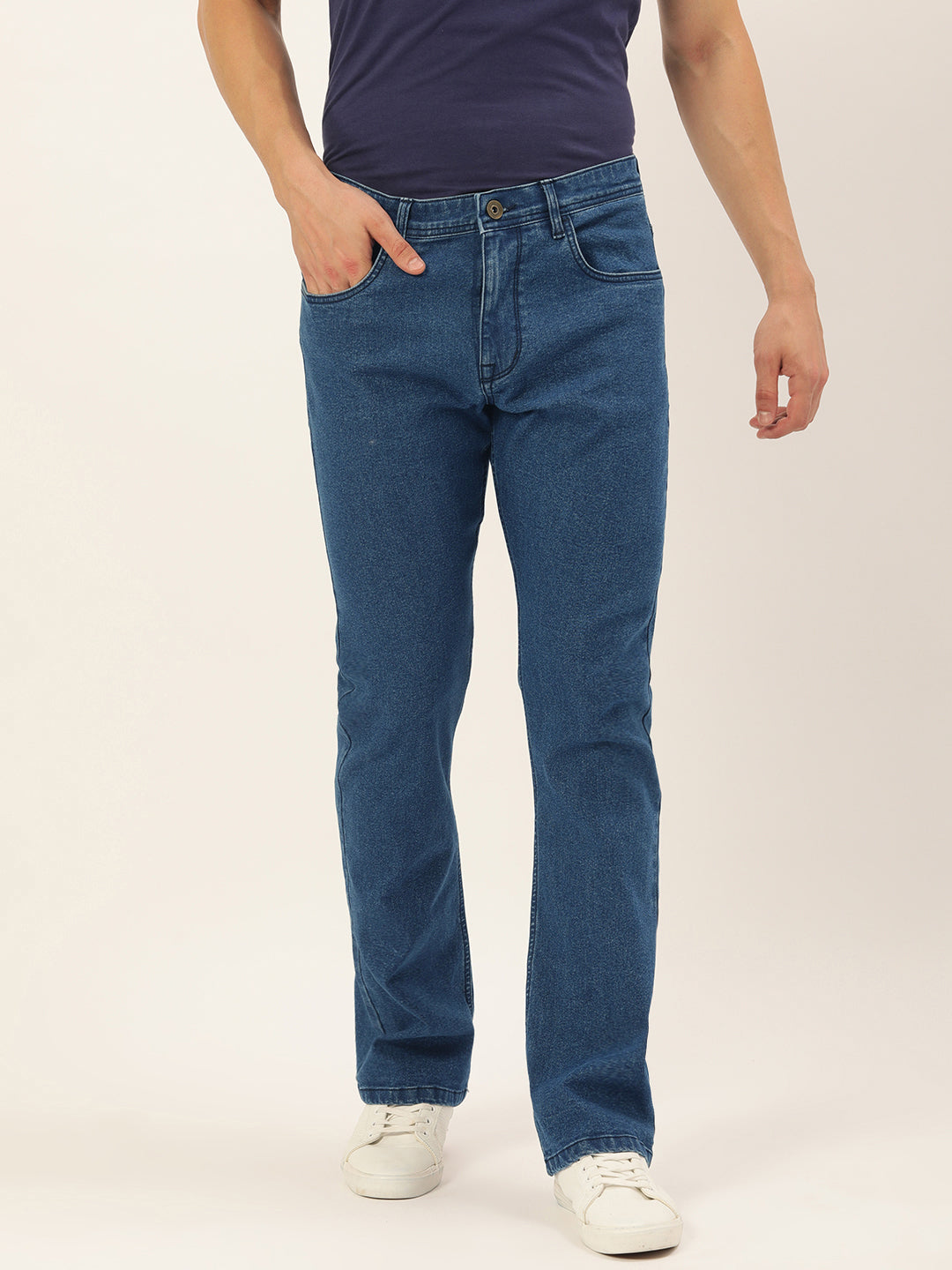 Men Blue Boot-Cut Solid Jeans