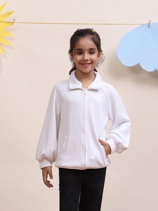 Unisex Kids' White Fleece Zip-Up Jacket - Warm & Cozy