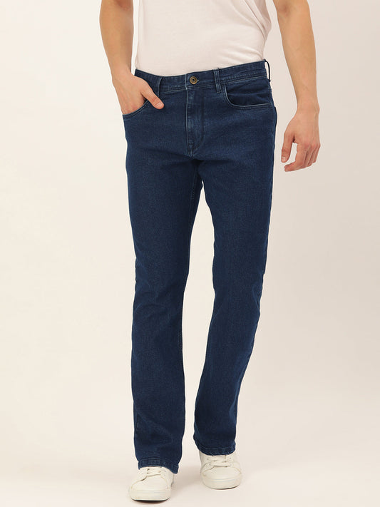 Men Navy Boot-Cut Solid Jeans