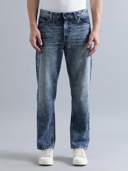 Men Mid Blue Relaxed Fit Solid Light Fade Jeans