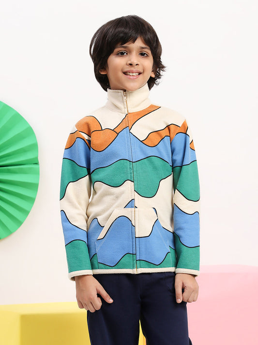 Boys' Colorful Abstract Print Zip-Up Jacket - Cozy & Stylish Layer