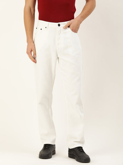 Men White Straight Fit Solid Jeans