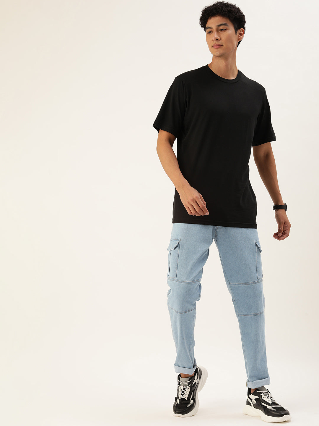 Men Blue Slim Fit Solid Cargo Jeans