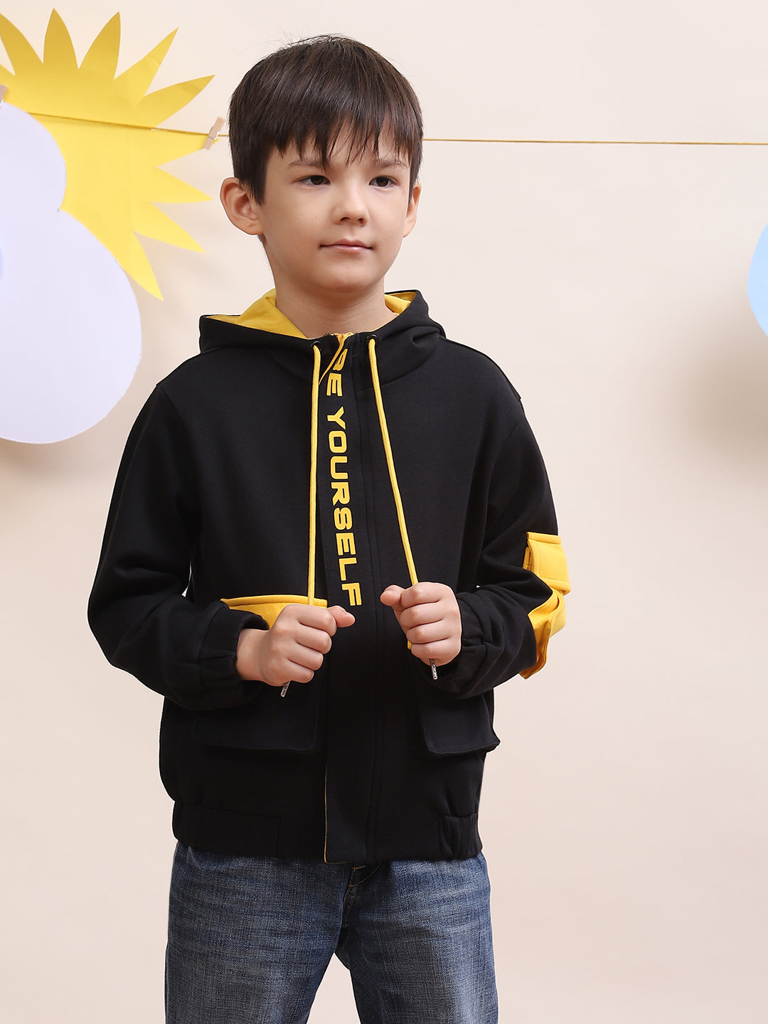 Boys Black & Yellow Zipper Hoodie