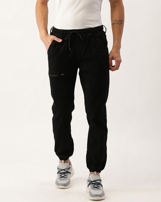 Men Black Slim Fit Solid Jogger Jeans