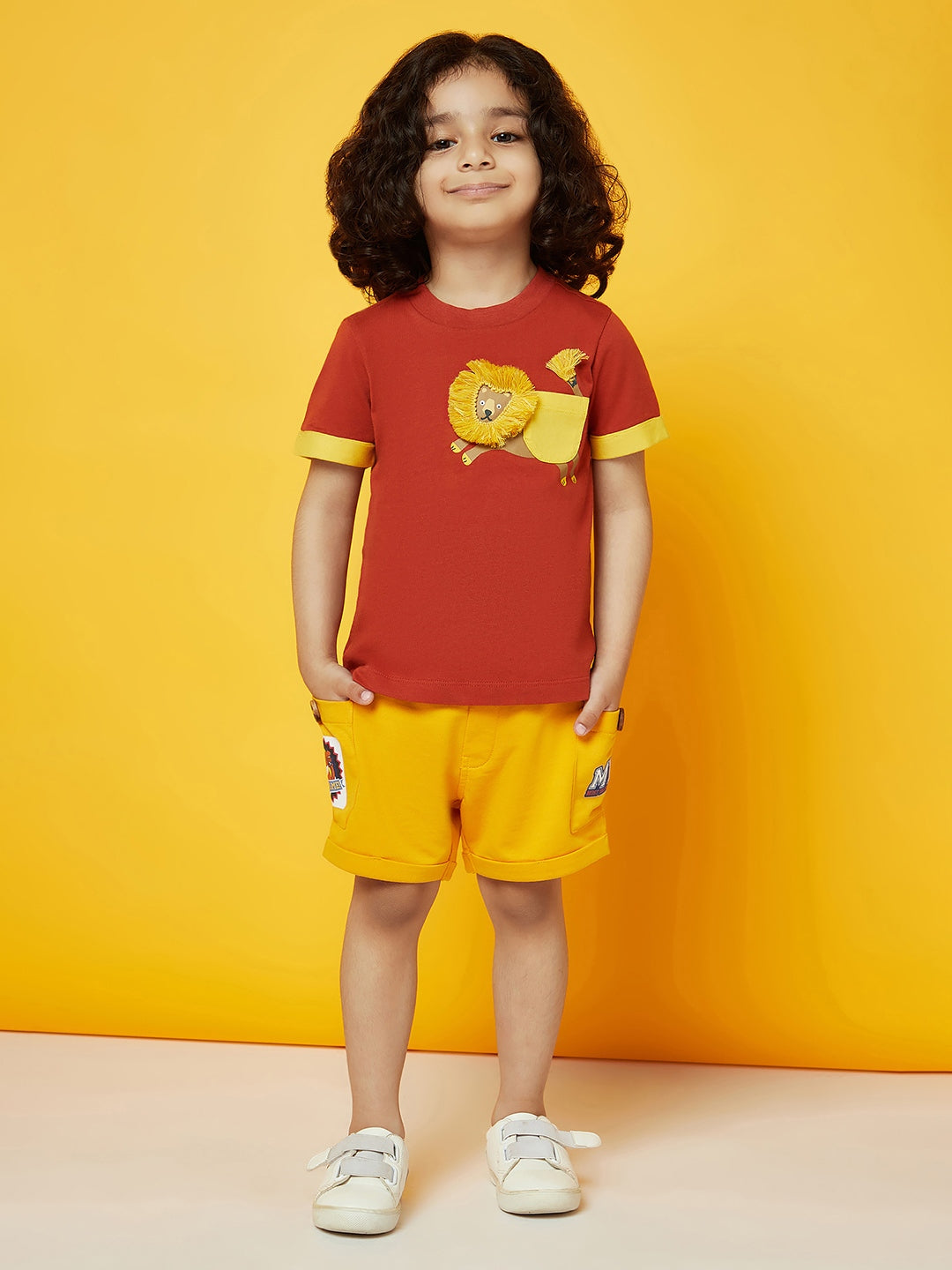 Kid Boys Printed Round Neck T-Shirt and Yellow Pants Set