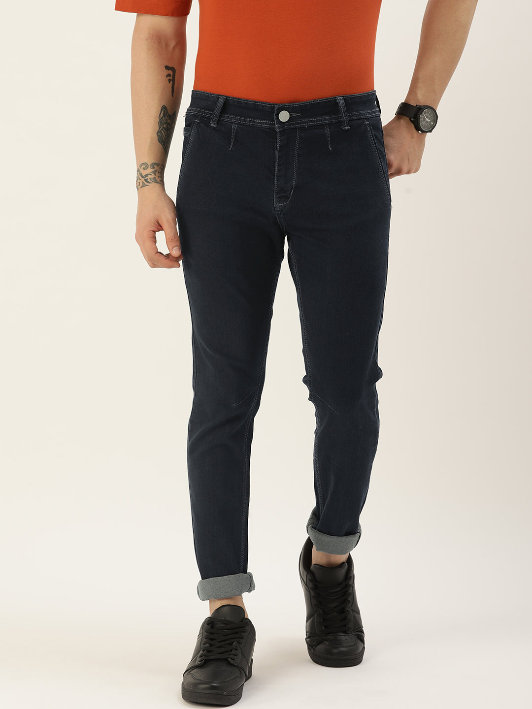 Men Dark Navy Skinny Fit Solid Jeans