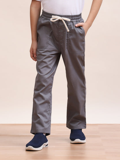 Spunkies Twill Cotton Woven Solid Regular Casual Wear Pant Boys Grey Soft Fabric