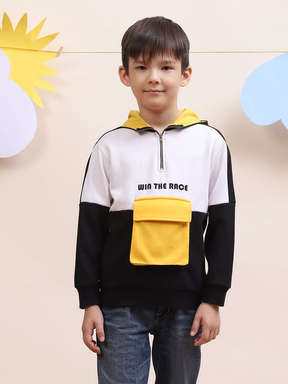 Boys' Color-Block Hoodie with Yellow Pocket