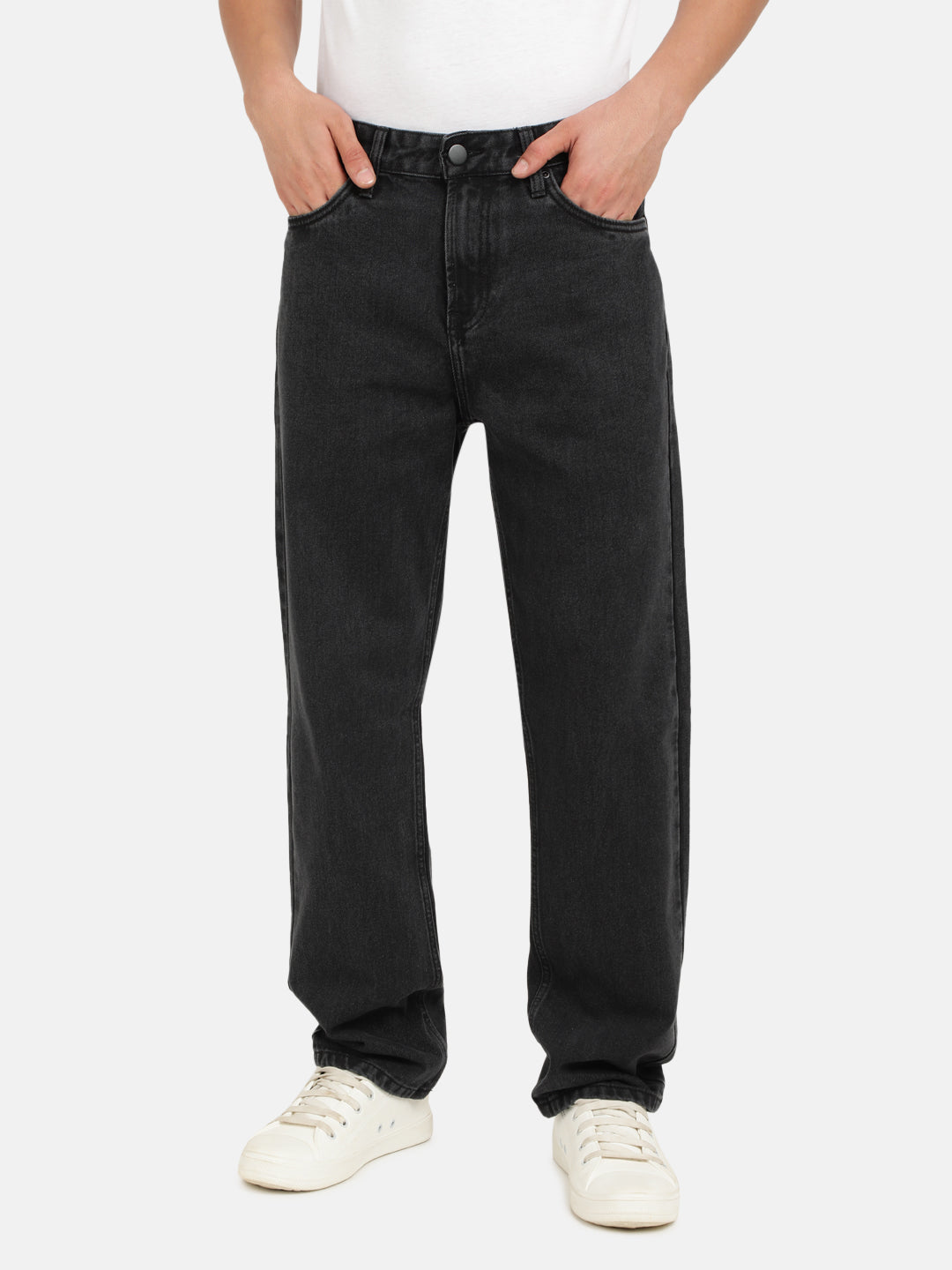 Men Charcoal Relaxed Fit Solid Jeans