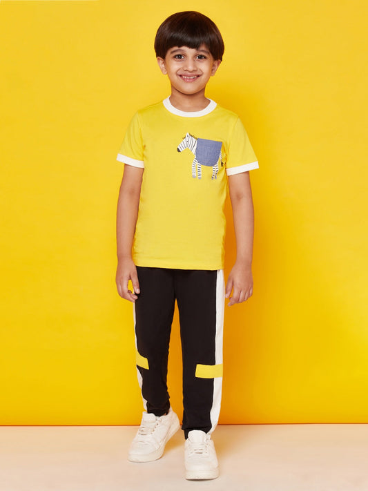 Kid Boys' Yellow T-Shirt with Black Joggers and White Stripe Set