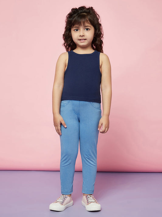 Kid Girls' Dark Blue Sleeveless Top and Light Blue Pants Set