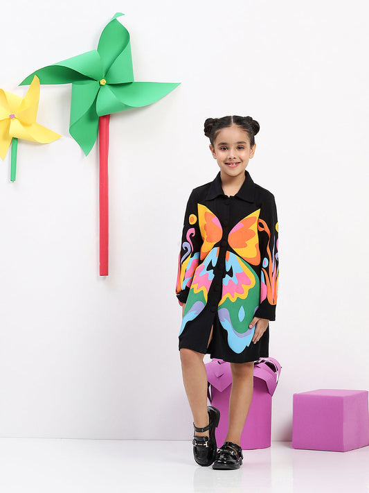 Girls' Black Butterfly Shirt Jacket