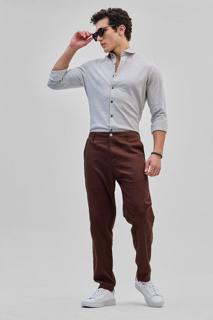 Brown Textured Relaxed Fit Trousers