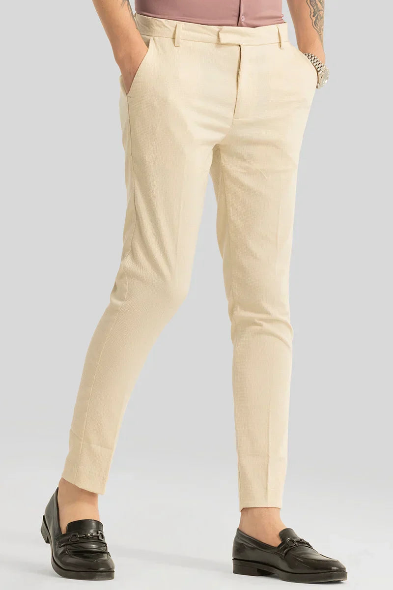 Yann Beige Plain Slim Fit Trousers