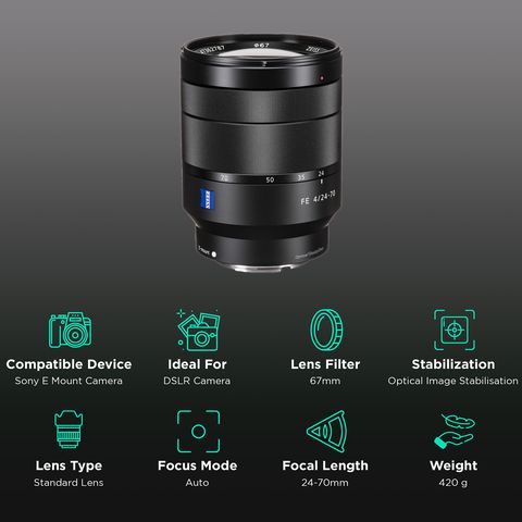 SONY Vario-Tessar T FE 24-70mm f/4 - f/22 Standard Zoom Lens for SONY E Mount (Dust & Moisture Resistant)