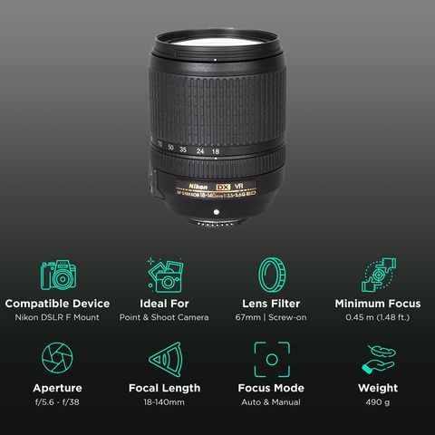 Nikon AF-S DX NIKKOR 18-140mm f/3.5 - f/5.6 Telephoto Zoom Lens for Nikon F Mount (Silent Wave Motor)