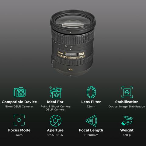 Nikon AF-S DX NIKKOR 18-200mm f/3.5 - f/5.6 Telephoto Zoom Lens for Nikon F Mount (VR II Image Stabilization)