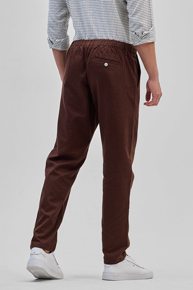 Brown Textured Relaxed Fit Trousers