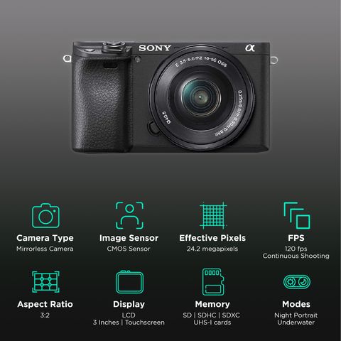 SONY Alpha 6400 24.2MP Mirrorless Camera (16-50 mm Lens, 23.5 x 15.6 mm Sensor, Tiltable Screen)