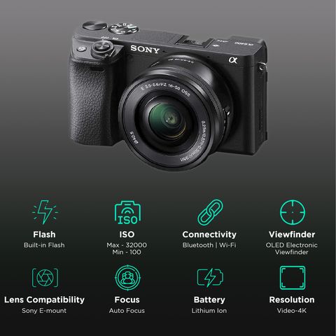 SONY Alpha 6400 24.2MP Mirrorless Camera (16-50 mm Lens, 23.5 x 15.6 mm Sensor, Tiltable Screen)