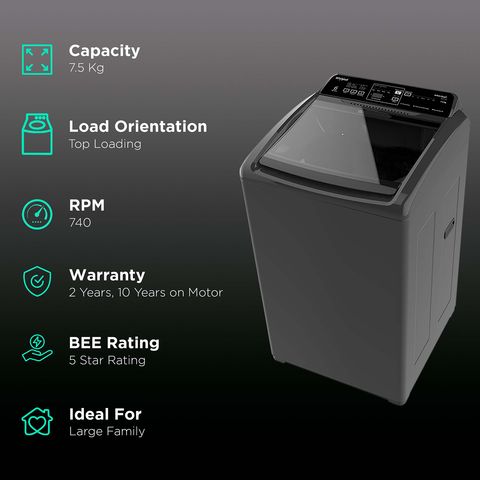 Whirlpool 7.5 kg 5 Star Fully Automatic Top Load Washing Machine (Whitemagic Elite, 31370, Lint Filter, Grey)