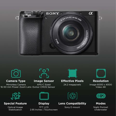 SONY Alpha 6100 24.2MP Mirrorless Camera (16-50 mm Lens, 23.5 x 15.6 mm Sensor, Tiltable LCD Screen)