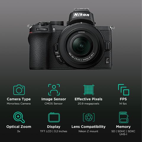 Nikon Z 50 20.9MP Mirrorless Camera (16-50 mm Lens, 23.5 x 15.7 mm Sensor, Tilting TFT Touch-Sensitive LCD)