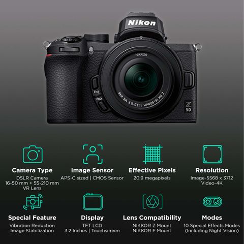 Nikon Z 50 20.9MP Mirrorless Camera (16-50 mm and 50-250 mm Lens, 23.5 x 15.7 mm Sensor, Auto ISO Sensitivity Control)