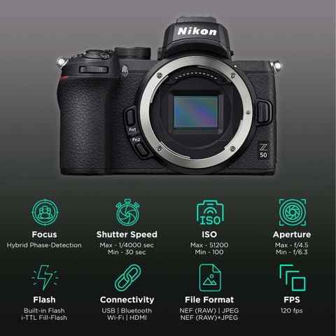 Nikon Z 50 20.9MP Mirrorless Camera (16-50 mm and 50-250 mm Lens, 23.5 x 15.7 mm Sensor, Auto ISO Sensitivity Control)