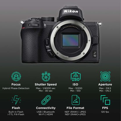 Nikon Z 50 20.9MP Mirrorless Camera (16-50 mm and 50-250 mm Lens, 23.5 x 15.7 mm Sensor, Auto ISO Sensitivity Control)