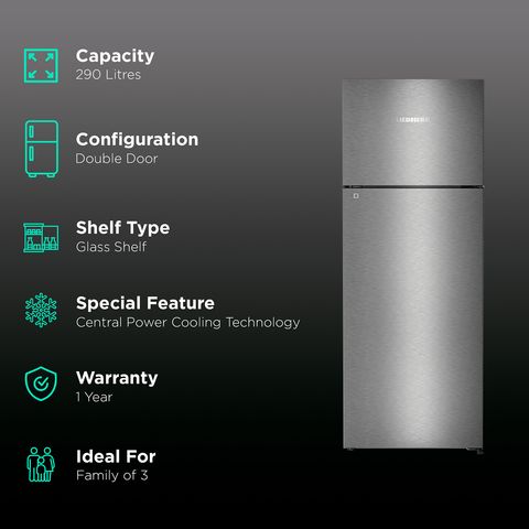 LIEBHERR 290 Litres 2 Star Frost Free Double Door Refrigerator with Forced Air Cooling (TCGS 2910 Comfort, Grey Steel)