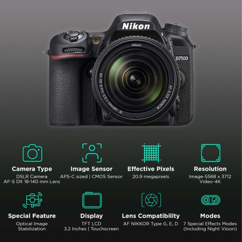 Nikon D7500 20.9MP DSLR Camera (18-140 mm Lens, 23.5 x 15.7 mm Sensor, Game Changing Resolution)