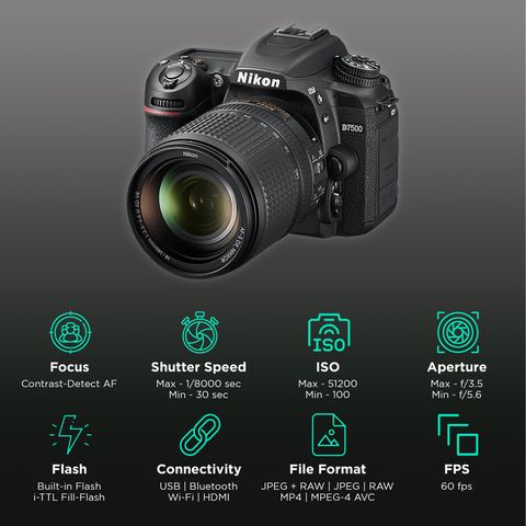 Nikon D7500 20.9MP DSLR Camera (18-140 mm Lens, 23.5 x 15.7 mm Sensor, Game Changing Resolution)