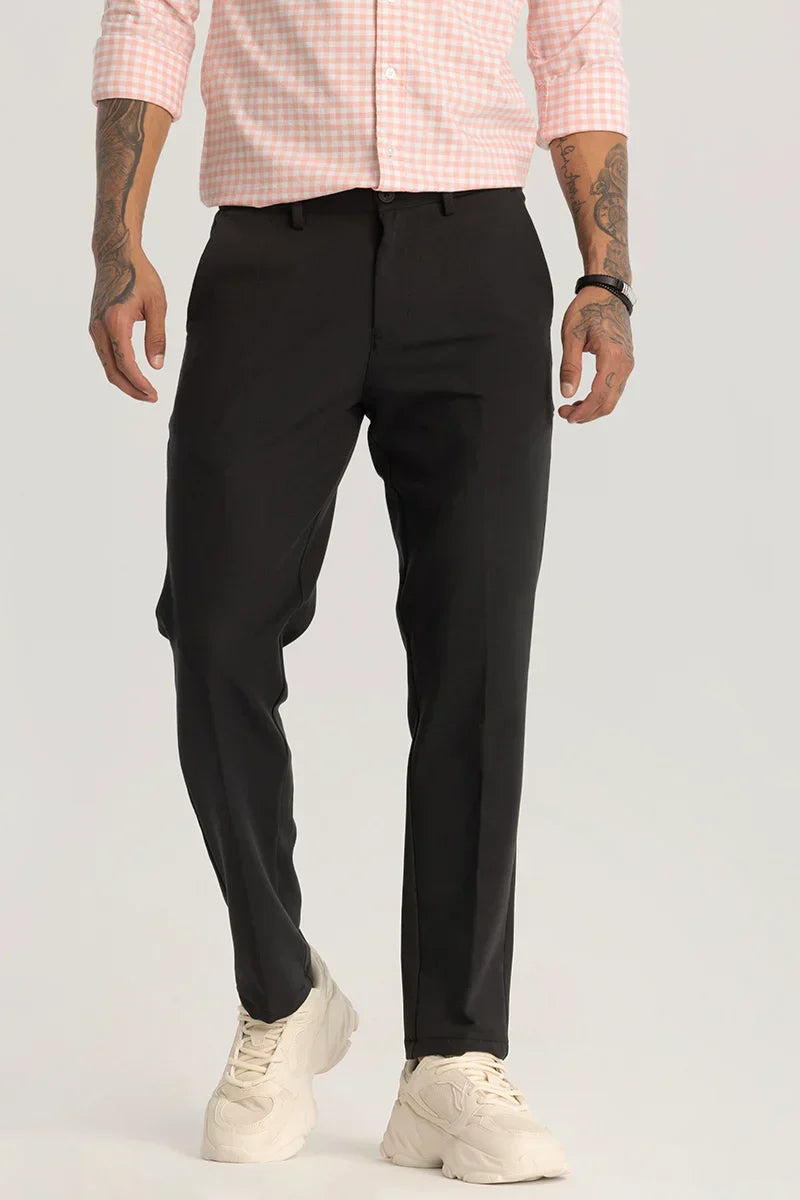 Black Plain Regular Fit Trousers