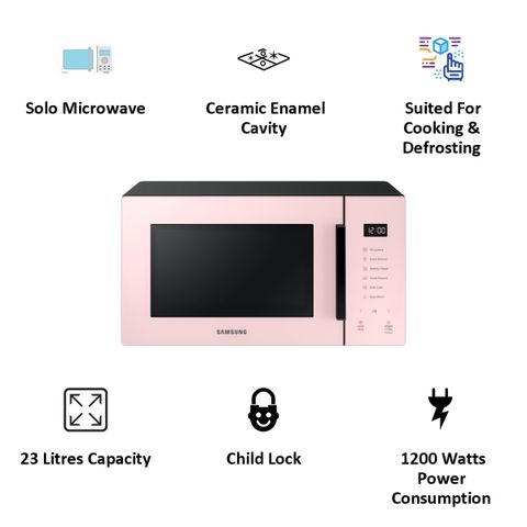 SAMSUNG Baker Series 23L Solo Microwave Oven with Auto Cook (Clean Pink)