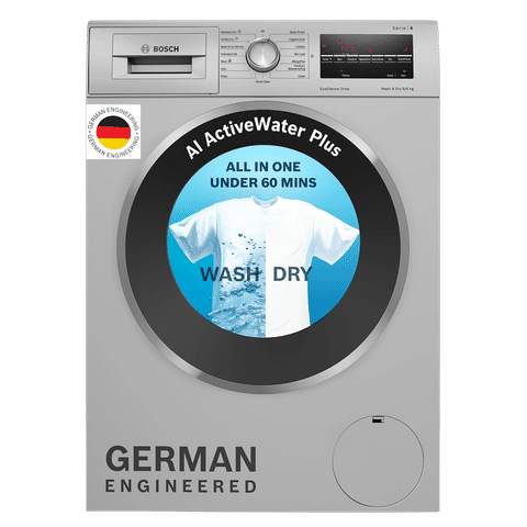 BOSCH 9/6 kg 5 Star Inverter Fully Automatic Front Load Washer Dryer (Series 4, WNA14408IN, Anti-Vibration Side Panel, Silver)