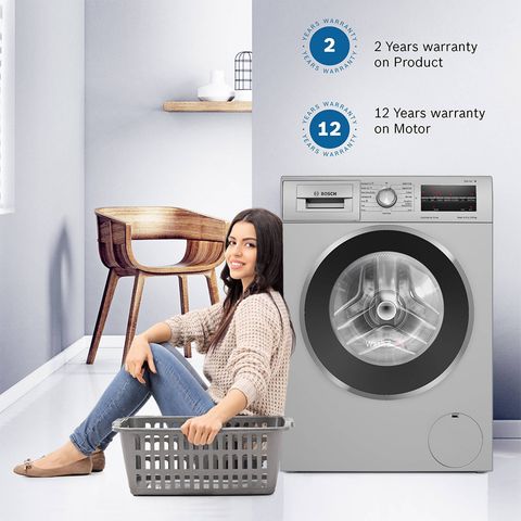 BOSCH 9/6 kg 5 Star Inverter Fully Automatic Front Load Washer Dryer (Series 4, WNA14408IN, Anti-Vibration Side Panel, Silver)