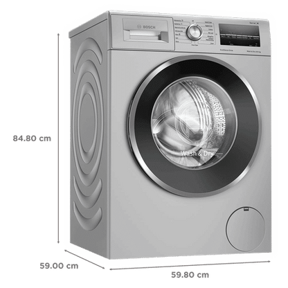 BOSCH 9/6 kg 5 Star Inverter Fully Automatic Front Load Washer Dryer (Series 4, WNA14408IN, Anti-Vibration Side Panel, Silver)