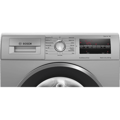 BOSCH 9/6 kg 5 Star Inverter Fully Automatic Front Load Washer Dryer (Series 4, WNA14408IN, Anti-Vibration Side Panel, Silver)