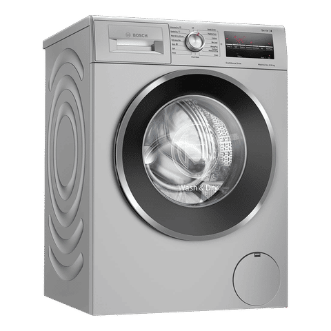 BOSCH 9/6 kg 5 Star Inverter Fully Automatic Front Load Washer Dryer (Series 4, WNA14408IN, Anti-Vibration Side Panel, Silver)