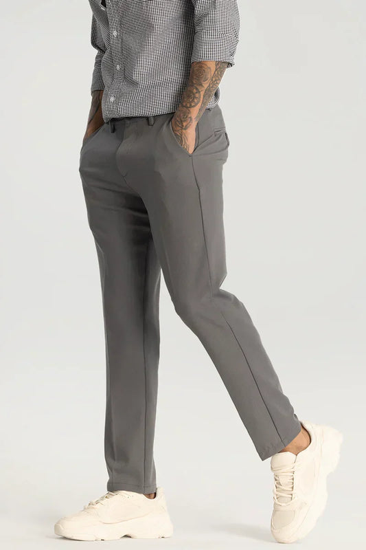 Dark Grey Plain Regular Fit Trousers