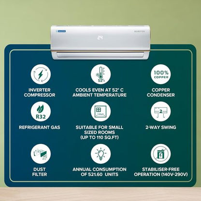 Blue Star 0.8 Ton 3 Star Inverter Split AC (Copper Condenser, Dust Filter, IC309RBTU)