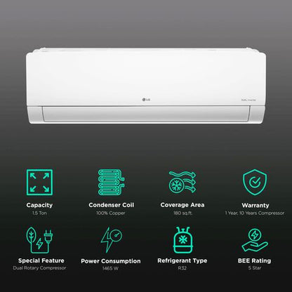 LG 6 in 1 Convertible 1.5 Ton 5 Star AI Dual Inverter Split AC (Copper Condenser, PS-Q19ANZE)