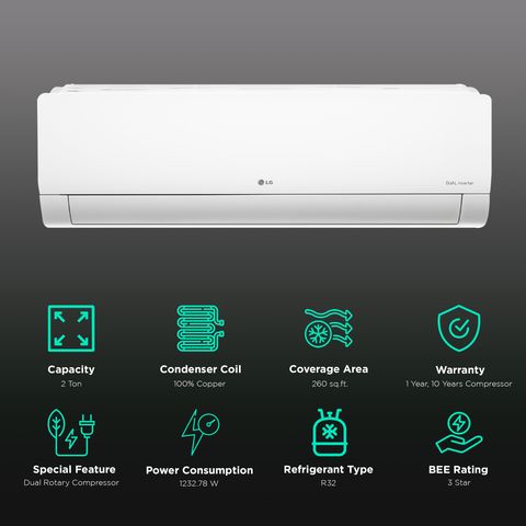 LG 6 in 1 Convertible 2 Ton 3 Star Dual Inverter Split AC with HD Filter (2021 Model, Copper Condenser, PS-Q24HNXE)