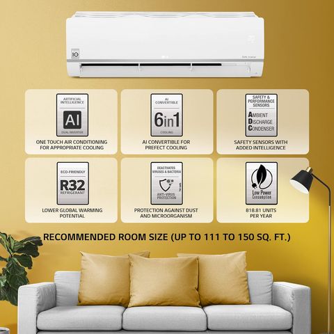 LG 6 in 1 Convertible 1.5 Ton 5 Star AI Dual Inverter Split Smart AC (2022 Model, Copper Condenser, PS-Q19SWZF)