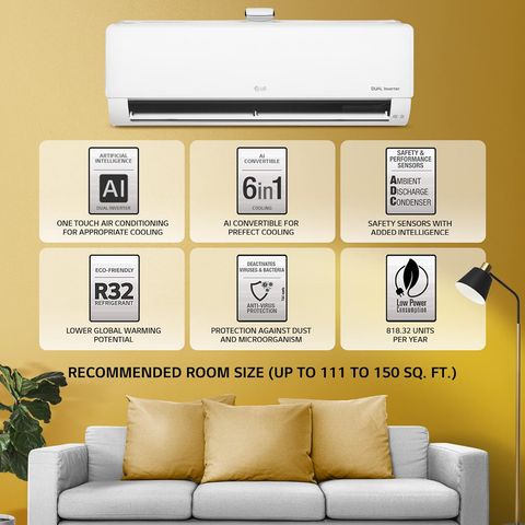 LG 6 in 1 Convertible 1.5 Ton 5 Star Dual Inverter Split Smart AC with HD Filter (2021 Model, Copper Condenser, PS-Q19APZF)