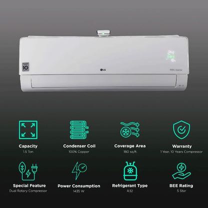 LG 6 in 1 Convertible 1.5 Ton 5 Star Dual Inverter Split Smart AC with HD Filter (2021 Model, Copper Condenser, PS-Q19APZF)