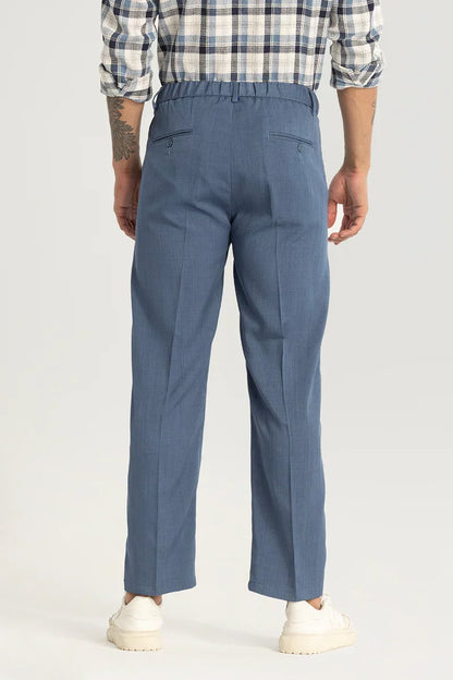 Blue Plain Relaxed Fit Trousers